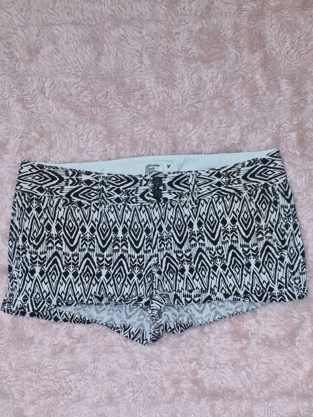 American Eagle Outfitters Black and White Geometric Jean Shorts